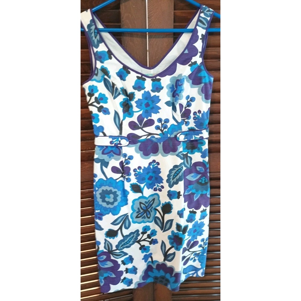 Women's Boden Dress Blue White Purple Floral 100% Cotton Summer 6R Lined